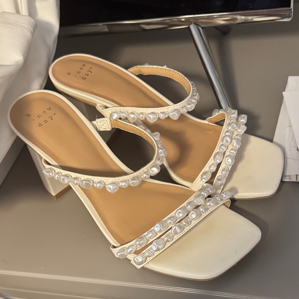 A New Day Pearl-Embellished Cream Heels